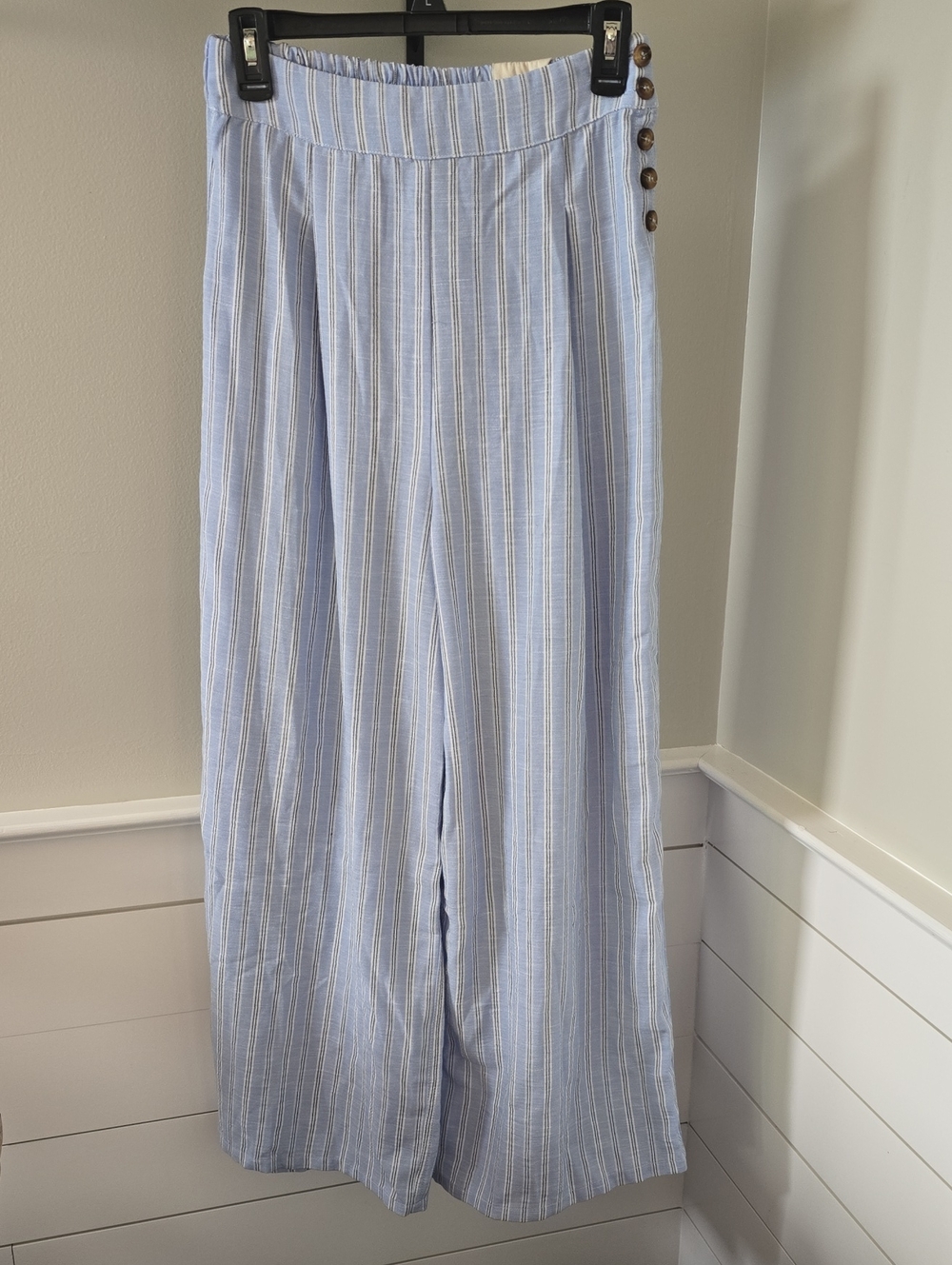 Light Blue Striped Wide Leg Pants